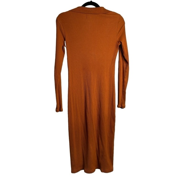 GAP Women's Long Sleeve Ribbed Polo Midi Dress Button Front Rust Orange XS - Picture 6 of 7